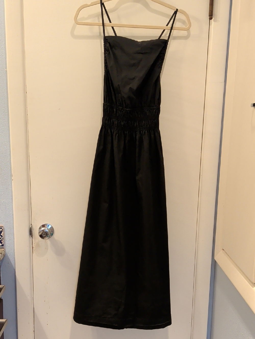 Black Spaghetti Strap Open Back Cotton Midi Dress